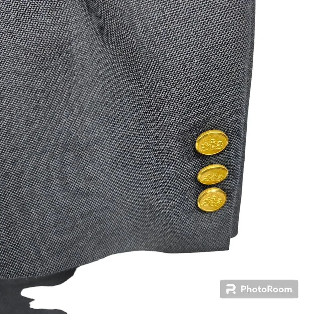 Stafford Polyester & Wool Blend Gold Buttons Navy Blazer Jacket 40R